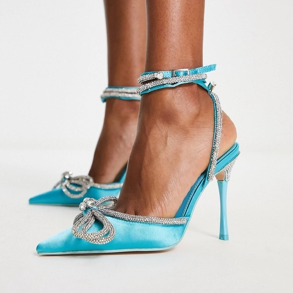 Public Desire turquoise satin heels - Picture 1 of 3